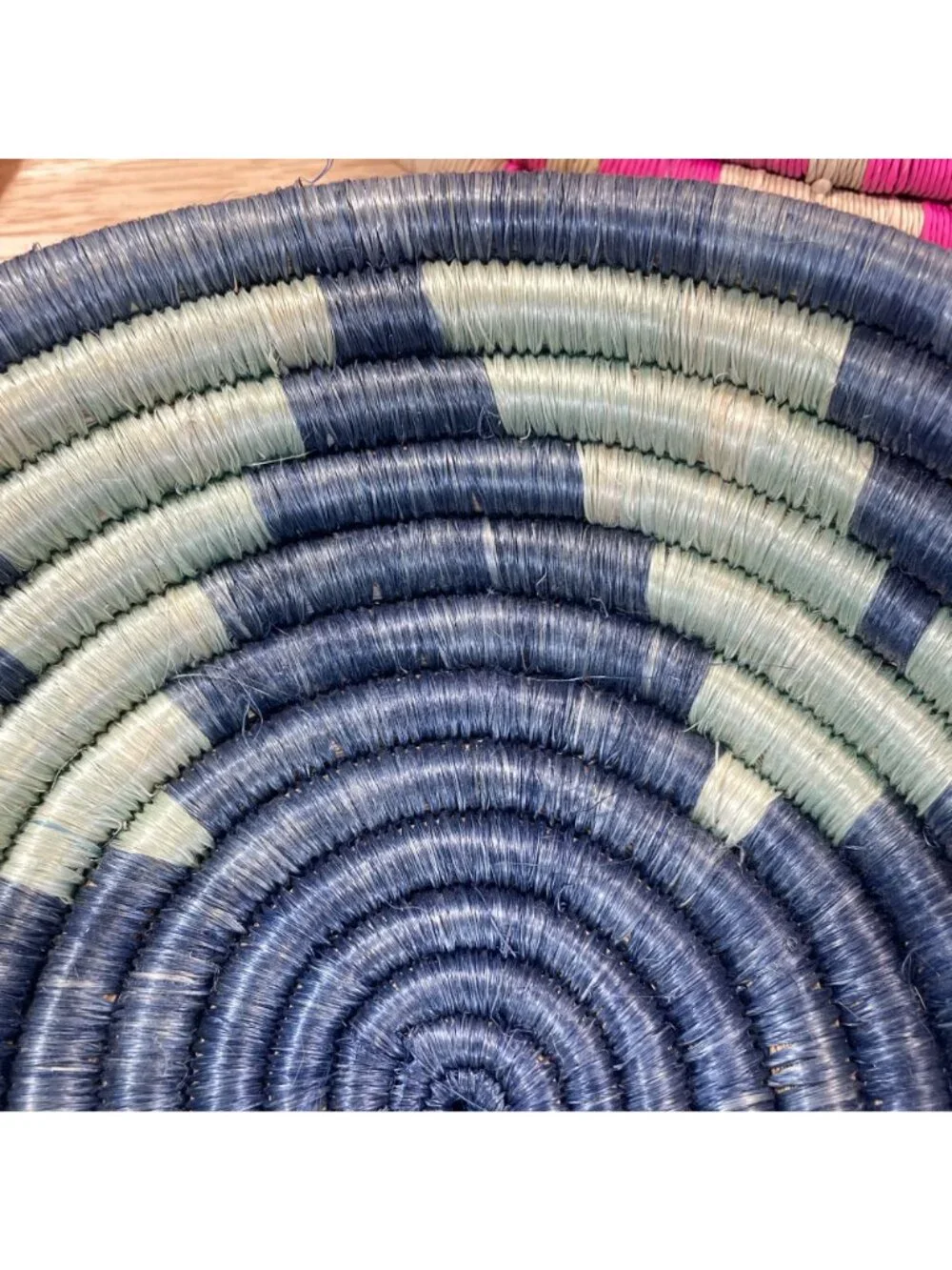 Set of 3 East African Colorful Coiled Baskets Bowls Structured Wall Art